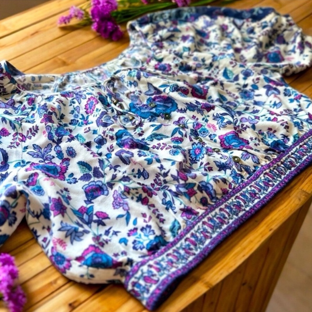 Joie Blue, Purple & White Floral Cottagecore Boho Blouse SP/S